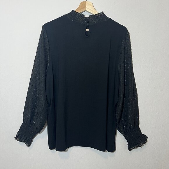 Talbots Women’s Black Blouse Plus Petite 2X Majesty Long Sleeve Smocked Stretch - Picture 3 of 13